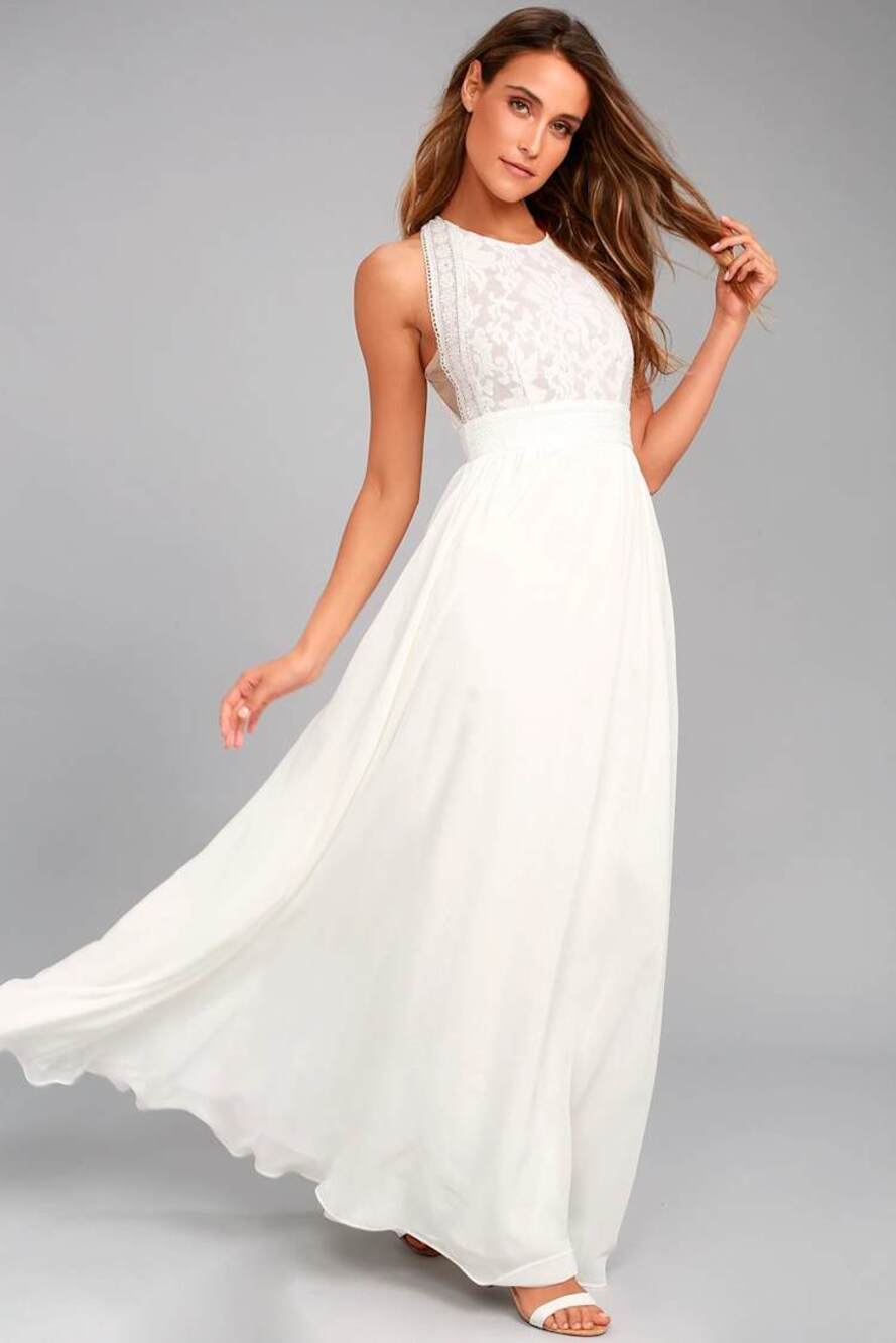 Lulu's forever and always white lace maxi dress wedding long floral xs